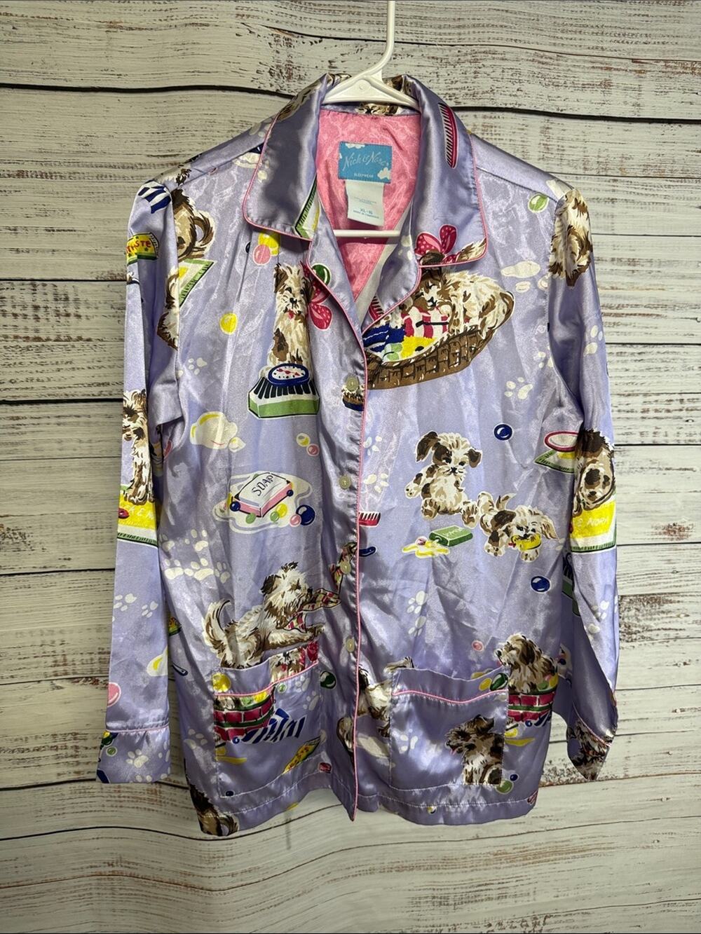 Nick & Nora Dog Print Puppy Satin Pajama Top XL Youth